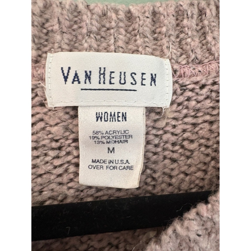 Van Heusen VTG Women's Pink Gray White Striped Knit V-Neck Pullover Sweater M - Picture 2 of 4